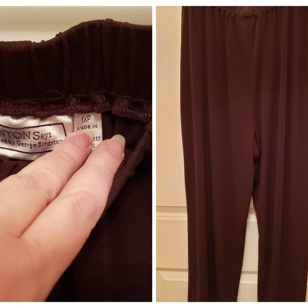 Brown straight leg pants, suitable for work.
